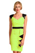 Sexy Green Black V Neck-line Bodycon Dress With Waterfall Details